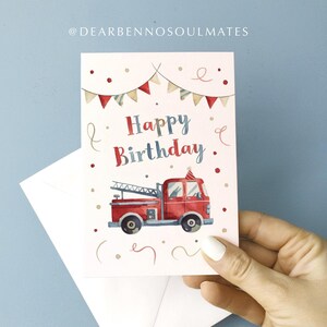 Geburtstagskarte | Feuerwehrauto | Feuerwehrparty| Kindergeburtstag | Postkarte | Grußkarte | Wasserfarben | Aquarell | Karte mit Umschlag