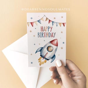 Geburtstagskarte | Rakete | Weltall | Kindergeburtstag | Postkarte | Grußkarte | Wasserfarben | Aquarell | Karte mit Umschlag