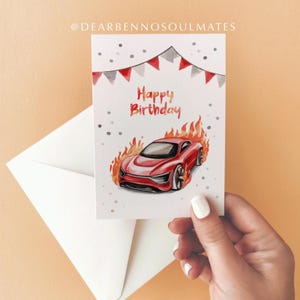 Geburtstagskarte | Rennwagen | Auto | Kindergeburtstag | Postkarte | Grußkarte | Wasserfarben | Aquarell | Karte mit Umschlag | Racing