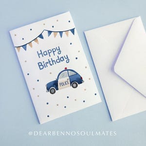 Geburtstagskarte | Polizei | Polizeiauto | Kindergeburtstag | Postkarte | Grußkarte | Wasserfarben | Aquarell | Karte mit Umschlag