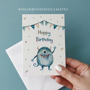 Geburtstagskarte | Monster | Kindergeburtstag | Postkarte | Grußkarte | Wasserfarben | Aquarell | Karte mit Umschlag