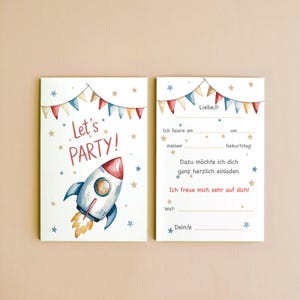 Einladungskarte | Rakete | Kindergeburtstag | Einladung | Postkarte | Wasserfarben | Aquarell | Karte mit Umschlag | Weltall | Space