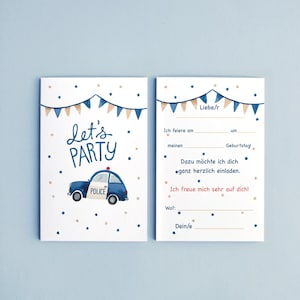 Einladungskarte | Polizei | Kindergeburtstag | Einladung | Postkarte | Wasserfarben | Aquarell | Karte mit Umschlag | Tatütata | Blaulicht