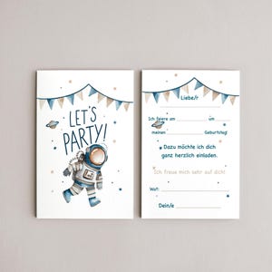 Einladungskarte | Astronaut | Kindergeburtstag | Einladung | Postkarte | Wasserfarben | Aquarell | Karte mit Umschlag l Galaxie | Weltraum