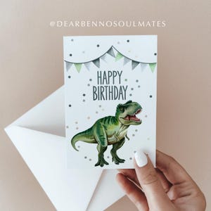 Geburtstagskarte | T-Rex | Dinosaurier | Kindergeburtstag | Grußkarte | Wasserfarben | Aquarell | Karte mit Umschlag | Postkarte