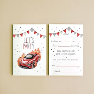 Einladungskarte | Rennauto | Kindergeburtstag | Einladung | Postkarte | Wasserfarben | Aquarell | Karte mit Umschlag | Racing Car | Auto