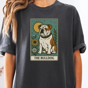 Bulldog Tarot Card Shirt Comfort Colors Dog Lover Vintage Style Tee Mystical Celestial Pet Aesthetic Sun Star Graphic Witchy Dog T Shirt
