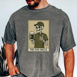 The Fun Uncle Skeleton Shirt Comfort Colors Beer Tarot Card Graphic Tee Spooky Goth Vintage Aesthetic Halloween Drinking Party Skeleton Tee