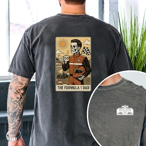 Camiseta personalizada de esqueleto de pai de Fórmula 1 Comfort Colors®, camiseta engraçada estilo tarô de corrida, presente para pai do automobilismo, fã de F1, dia de pista de carro