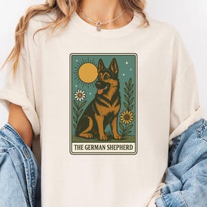 German Shepherd Tarot Card Shirt Comfort Colors Dog Lover Graphic Tee Celestial Pet Aesthetic Vintage Witchy Sun Star Animal T Shirt