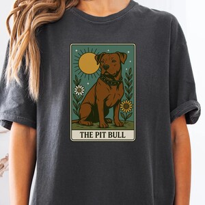 Pit Bull Tarot Card Shirt Comfort Colors Dog Lover Graphic Tee Mystical Pet Aesthetic Celestial Sun Star Witchy Spirit Animal Vintage Shirt