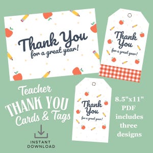 Carte de remerciement pour enseignant et lot d'étiquettes-cadeaux, Cadeau de fin d'année, Cadeaux pour enseignant, Étiquettes cadeaux à imprimer, Cartes imprimables, Cadeau pour la classe, Cadeau pour la garderie