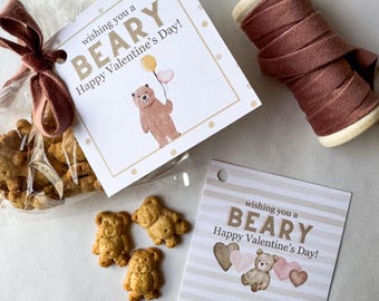 Kids Bear Valentines, Wishing you a Beary Happy Valentines Day, Preschool Valentines Day Cards, Teddy Bear Valentine, Teddy Graham Valentine