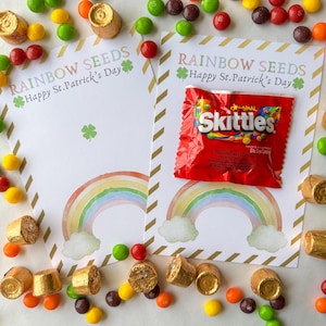 Semi arcobaleno di San Patrizio Skittles stampabili, biglietto di San Patrizio stampabile, regali di San Patrizio, bomboniere di San Patrizio