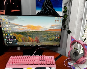 Dywan z pikowaną klawiaturą Daisy | Podkładka na biurko z motywem kwiatowym, wystrój Cottagecore Gaming