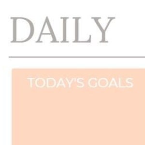 Könnte beinhalten: Ein Tagesplaner mit drei Abschnitten: Ziele für heute, Nicht verhandelbar und Selbstpflege. Die Abschnitte sind in grauer Schrift auf weißem Hintergrund beschriftet. Der Planer hat ein helles Pfirsich-, Weiß- und Hellviolett-Farbschema.