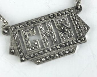 Vintage Anson Sterling Silver Marcasite initial CHS Tie Bar