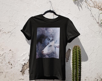 Camiseta de vaca Krishna, camiseta de arte hindú, camiseta espiritual india, camiseta Krishna de algodón negro