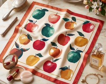 Apple Print Bandana Scarf, Summer Fruit Neck Scarf, Retro Hair Headband