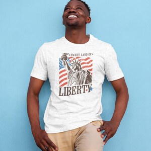 Patriotic T-Shirt, 4th of July Shirt with Statue of Liberty, USA Flag Design, Sweet Land of Liberty Tee