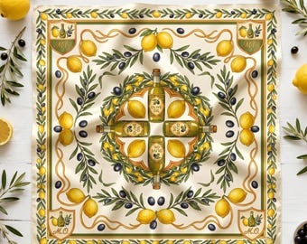 Lemon Olive Bandana, Sicily Head Scarf, Mediterranean Hair Scarf, Italian Summer Wrap
