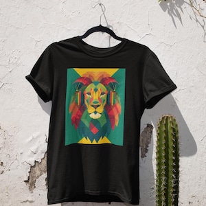 Lion Head T-Shirt, Geometric Animal Graphic Tee for Music Lovers, Cotton Unisex Streetwear
