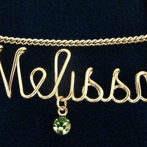 GOLD WIRE NAME Necklace with Birthstone (Optional) Includes free 18" Chain, List Name & Birthstone in "Note to Seller"