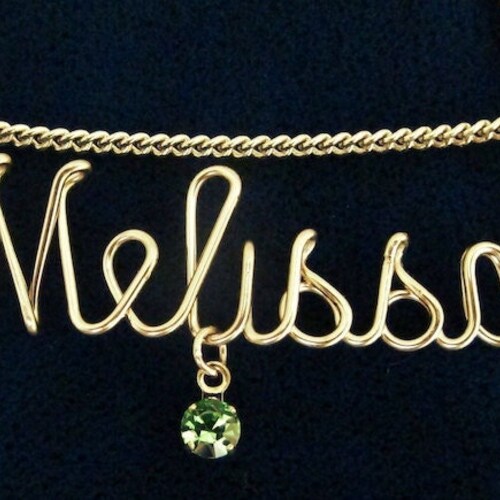 GOLD WIRE NAME Necklace With Birthstone optional and Chain Etsy
