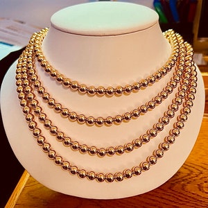 14K gf GOLD BEAD NECKLACE made with 8 mm beads. 14 in. is Perfect for Toddlers & Young Girls, 16, 18, 20 and 22 in. for Teens or Adults