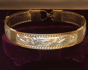 14k Gold-filled & Sterling Silver Wide Patterned-Wire Bracelet, Beautiful and Durable, List Size in "Note to Seller"