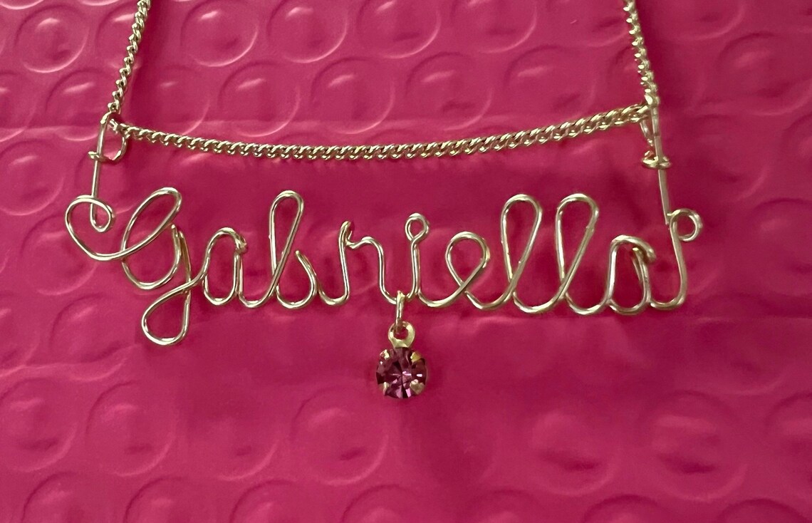 GOLD WIRE NAME Necklace With Birthstone optional Includes Etsy
