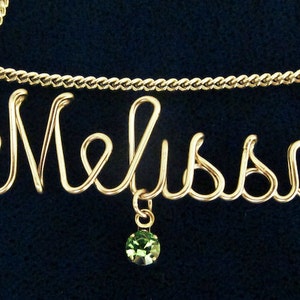 Gold Name Necklace with Birthstone (optional) and Chain, Any Name Made