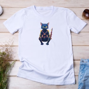 Samurai Cat T-Shirt | Warrior Ninja Feline Tee| Fantasy Sword Cat Graphic Shirt| Ronin Samurai Kitty Art Tee|Anime Cat Fighter T-Shirt|Japan