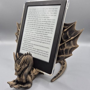 Hand-Painted Golden Dragon Kindle Holder: Fantasy Book Stand
