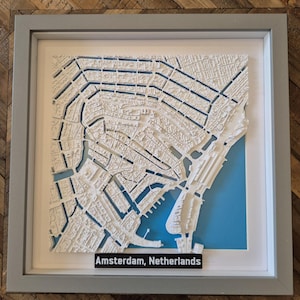 Amsterdam, Netherlands 3D City Map Wall Art – Framed City Model – Travel Gift for Amsterdam Lovers