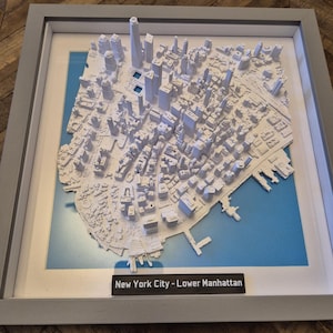Framed 3D Wall Art - New York City: Lower Manhattan in Stunning Detail - Glass Mounted Wall Hanging - Custom Text Available
