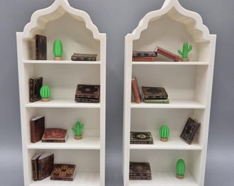 Mini Bookshelf Bookends Set | With Tiny Books & Plant Pot Decorations