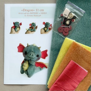 Dragon Sewing KIT, artist pattern, stuffed toy tutorials, soft animal, craft kits for adults, craft kits for kids image 2