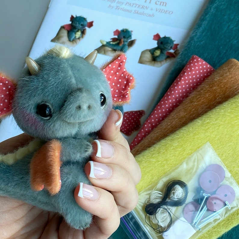 Dragon Sewing KIT, artist pattern, stuffed toy tutorials, soft animal, craft kits for adults, craft kits for kids image 5