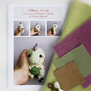 TRex dinosaur - Sewing KIT, Video tutorial DIY stuffed toy pattern, Xmas gift, craft kits for adults, craft kits for kids