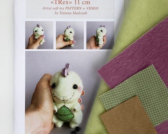 TRex dinosaur - Sewing KIT, Video tutorial DIY stuffed toy pattern, Xmas gift, craft kits for adults, craft kits for kids