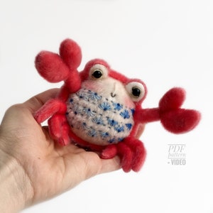 Crab PDF sewing pattern, Video tutorial DIY stuffed toy pattern kids Bestseller easy to sew gift for creative friend