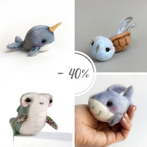 4 in 1 PATTERN Ocean Sea animals Shark Hammerhead Turtle Narwhal PDF sewing patterns Video tutorial DIY stuffed toy kids toy easy to sew