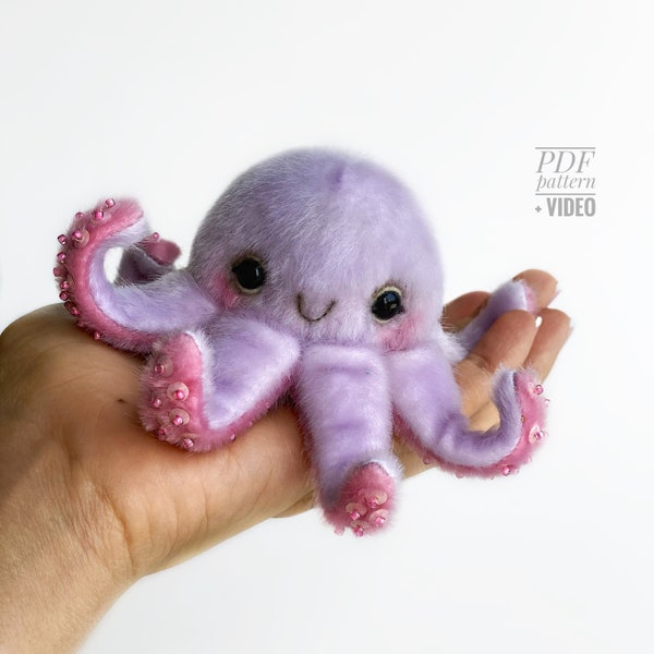 Octopus PDF sewing pattern Video tutorial DIY stuffed toy pattern kids toy pattern easy to sew gift for creative friend Bestseller