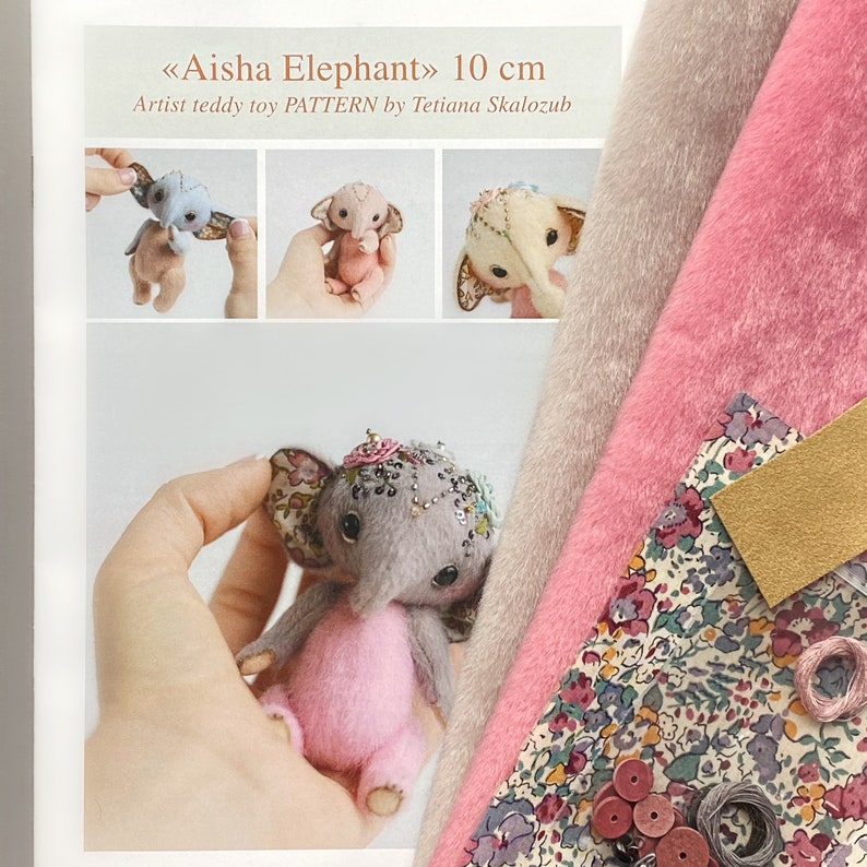 Elephant Aisha Sewing KIT, stuffed toy craft kit, diy elephant teddy, cute toy tutorials, craft kits for adults, craft kits for kids image 2