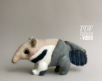 Anteater PDF sewing pattern Video tutorial DIY stuffed toy pattern DIY toy kids toy pattern easy to sew for beginners TSminibears