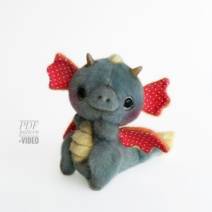 Dragon PDF sewing pattern Video tutorial DIY stuffed toy pattern kids Bestseller easy to sew gift for creative friend