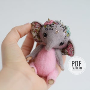 Miniature Teddy Elephant PATTERN PDF text instructions,  easy teddy toy pattern for beginners, how to sew elephant stuffed toy