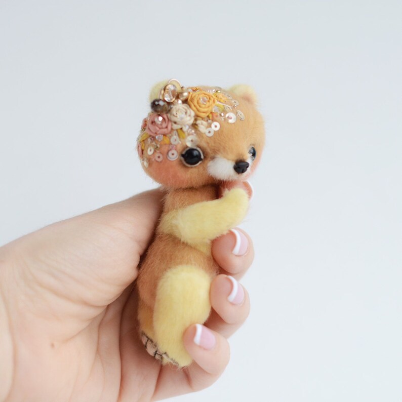 Artist Miniature Teddy Bear cub Lover Gift Doll Silk Embroidered Stuffed Animal Christmas Gift For Boyfriend By TSminibears. Agathe Bear