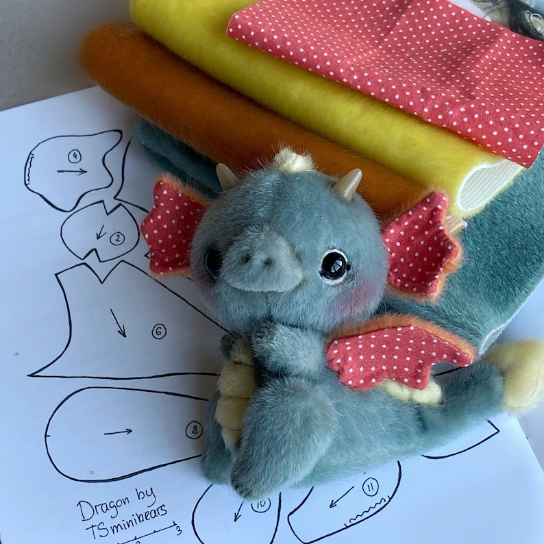 Dragon Sewing KIT, artist pattern, stuffed toy tutorials, soft animal, craft kits for adults, craft kits for kids image 9